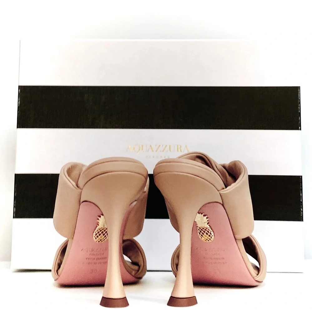 Aquazzura New Nude Twist Nappa Leather Slide Sandal 95 Heels Sz 38/US8 NEW
